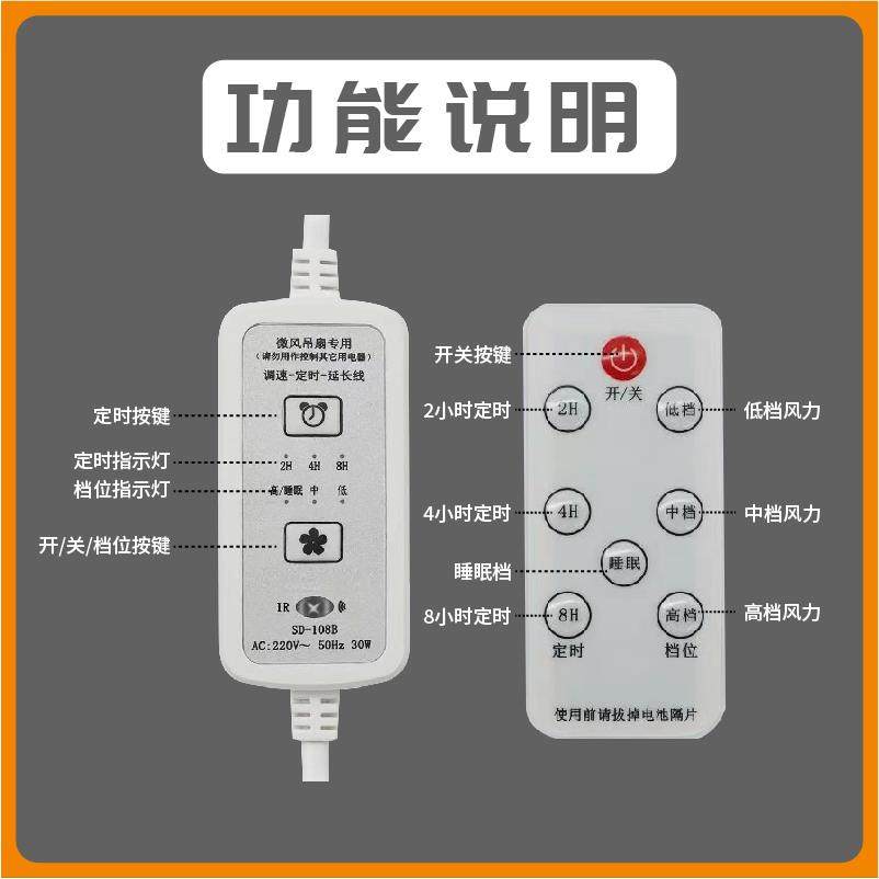 床头型风微扇调调速器小吊扇夹扇无网罩落地扇遥控三档定三档时速