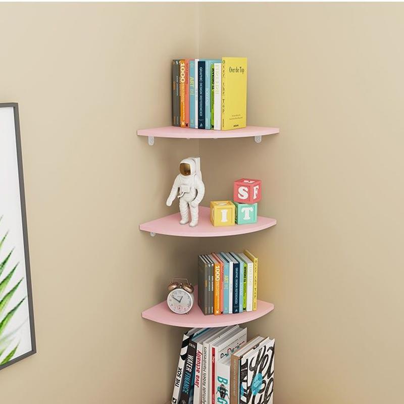 扇形壁挂式装饰隔板收纳架免打孔墙角置物架三角书架角架供应