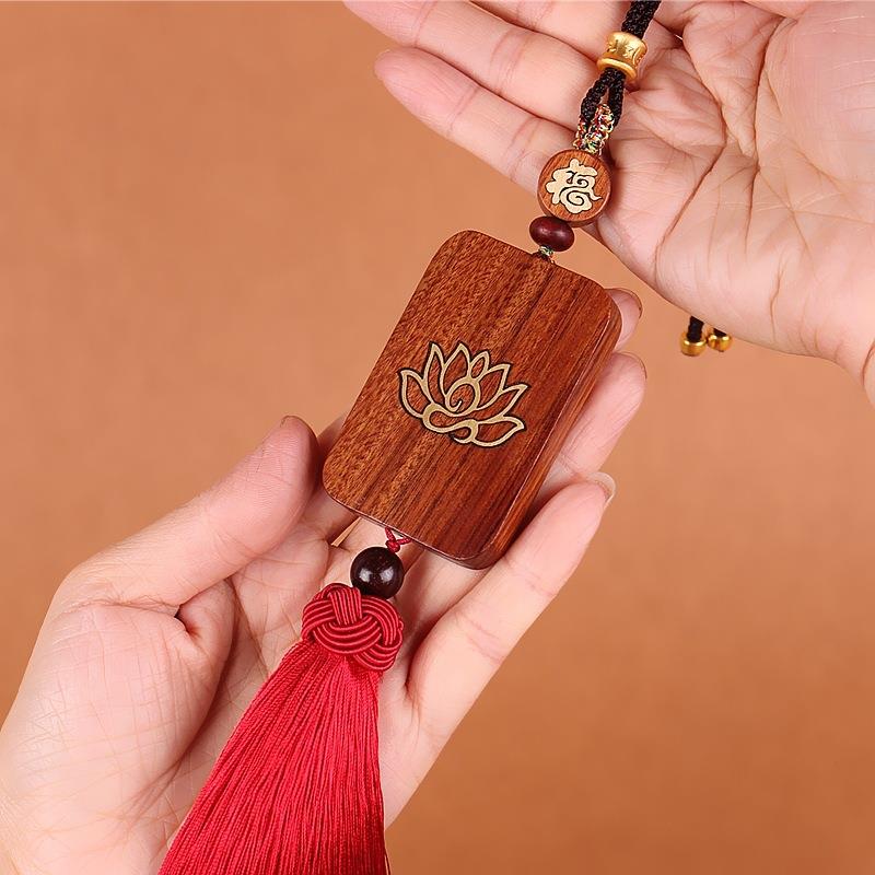 新款花梨木平安无事牌镶铜车内后视镜平安符创意车载挂饰汽车挂件