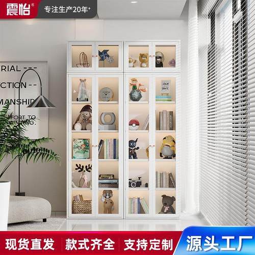 钢制书柜铁艺收纳柜玻璃门家用储物柜展示柜儿童置物柜书架柜子