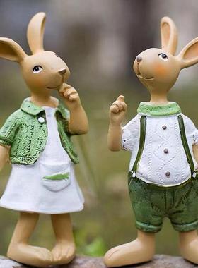田园风格创意卡通树脂工艺品兔子摆件桌面装饰摆件家居庭院装饰品