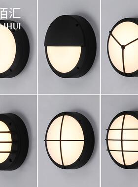 北欧led壁灯创意个性庭院黑色墙壁灯现代简约圆形过道玄关防潮灯