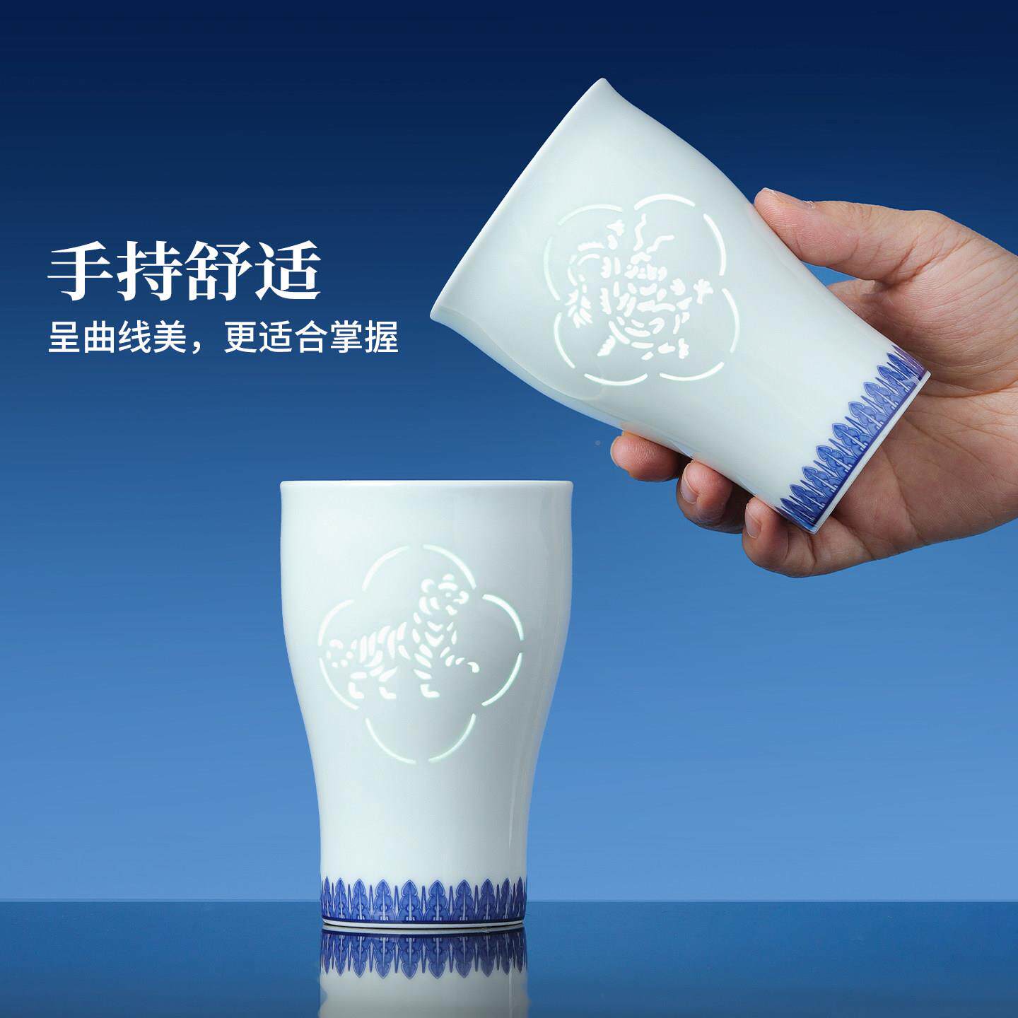 十二生肖镇景德官方陶瓷珑青花家用喝水杯子十二生肖玲手意握杯马
