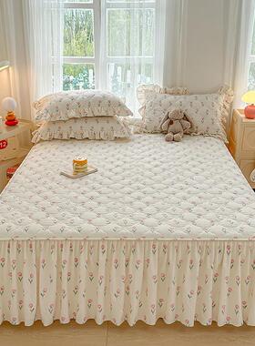 公JY240915丑主风夹棉床裙件遮下摆2单025新款裙边带床罩床裙款防