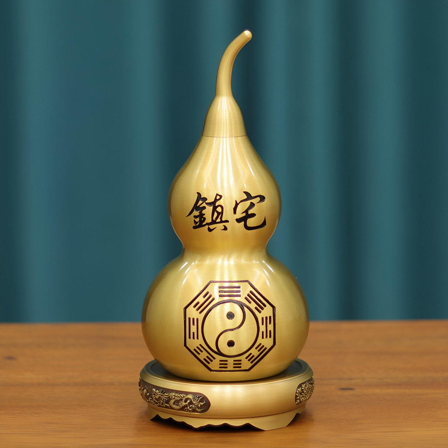镇宅葫纳福纯黄铜芦光纯铜葫芦卦八全铜开口OBA盖风水挂件家居摆