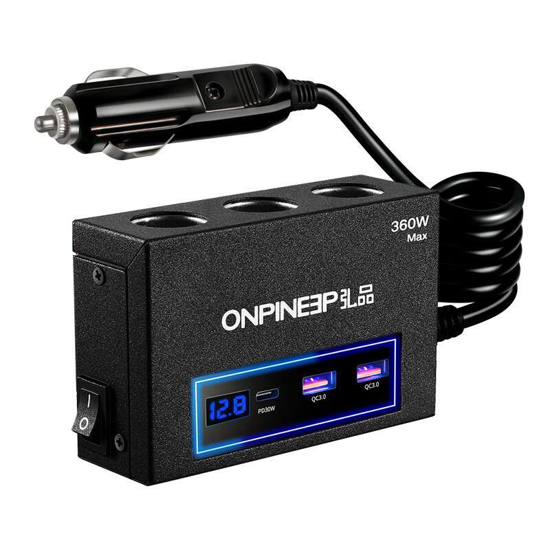 带开关烟功率车载点器USB汽车充电器一拖12V24V大通三用延长72719