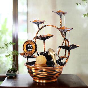 招财511纯铜荷叶环水家流居循办公室客厅创桌面喷泉水摆件意乔迁