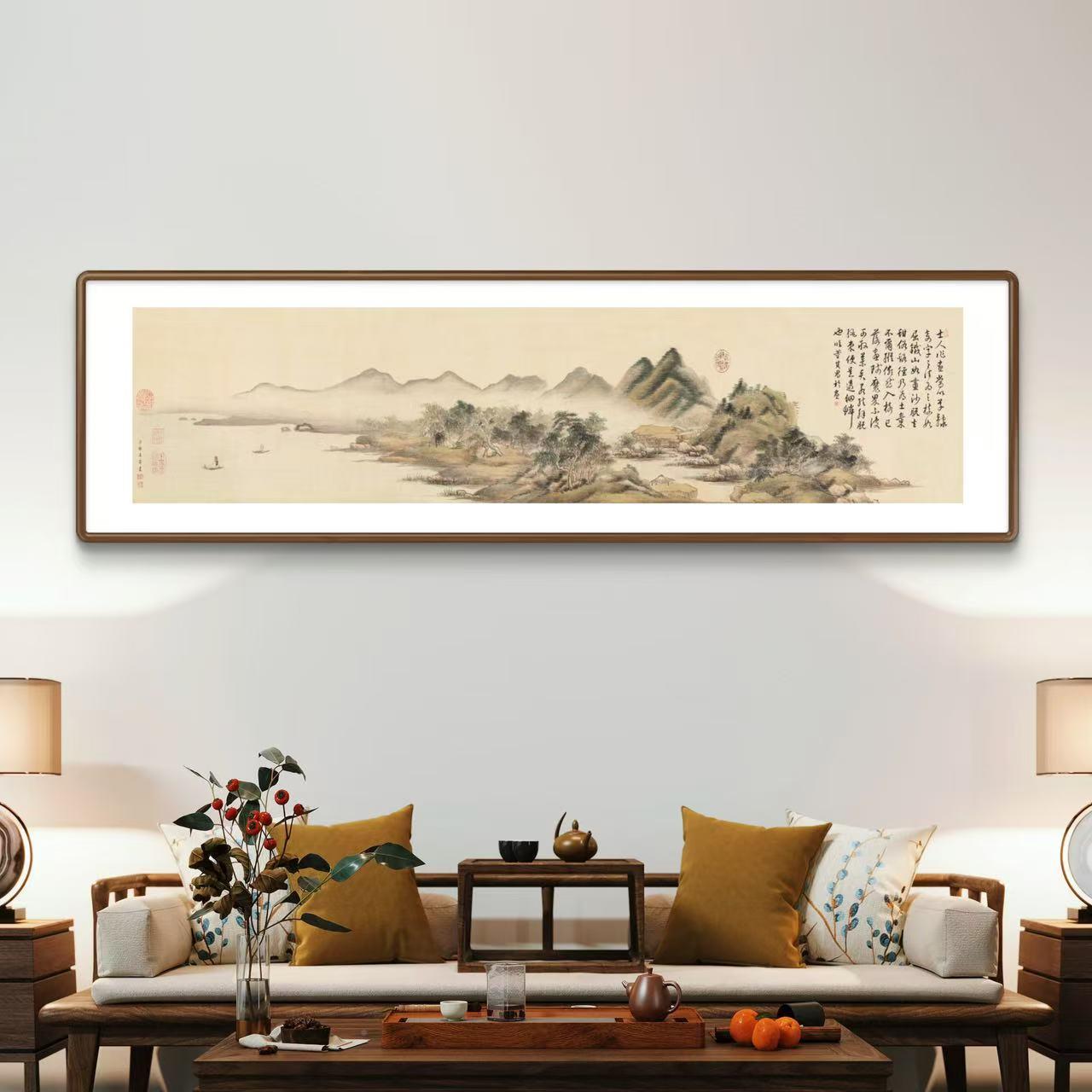 国烟山亭图 实木榫卯画框VDD 山水画新中式客树厅饭画厅挂装饰画