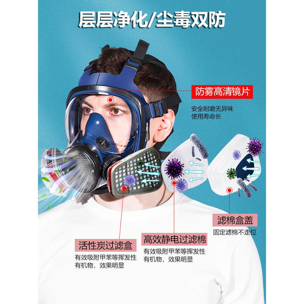 工业棉用防毒全面罩适用喷漆防护防 尘滤头组合罩