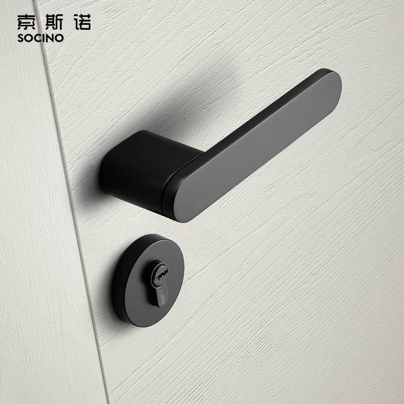 卧室式门锁内室静磁吸门锁现代北欧房门锁黑音色两件门锁简约