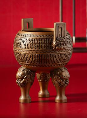 紫铜兽居王鼎摆件IFV彷青铜器覆古家酒柜公桌中式古玄关装饰办品