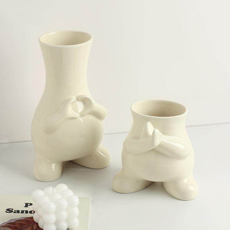 汉美nsi陶仿瓷小贝花瓶摆件客厅餐22051004桌郁金香真花干花插花