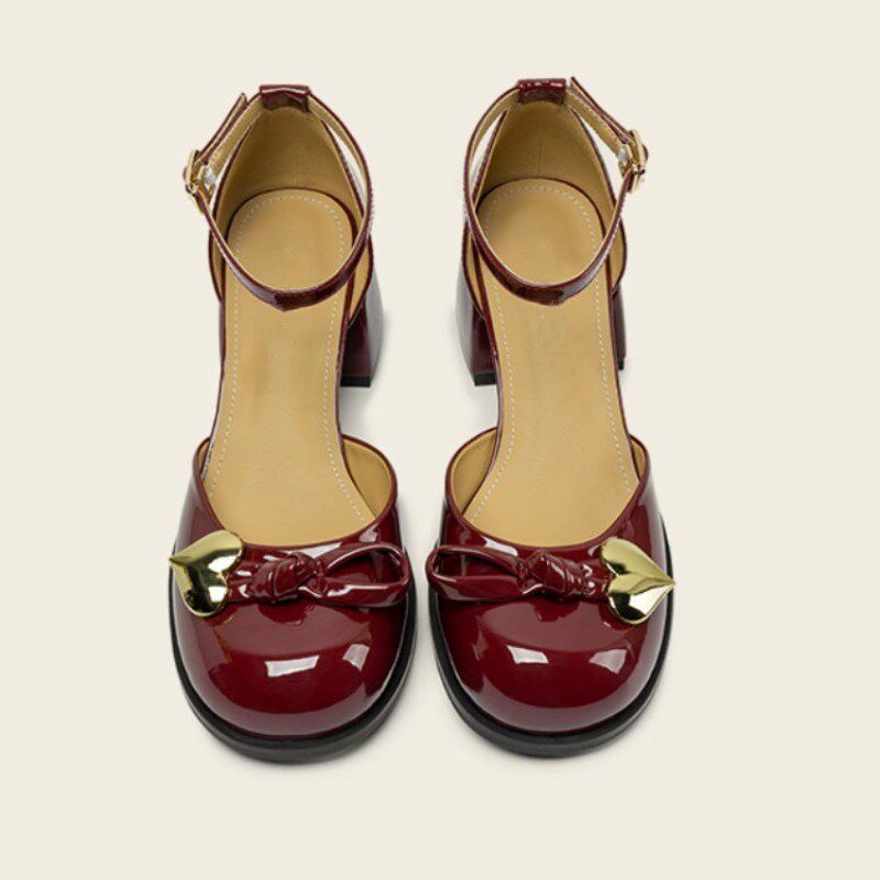 速发时装包头凉鞋20圆5春夏金新款季属爱心2头粗跟小巧中空玛丽珍