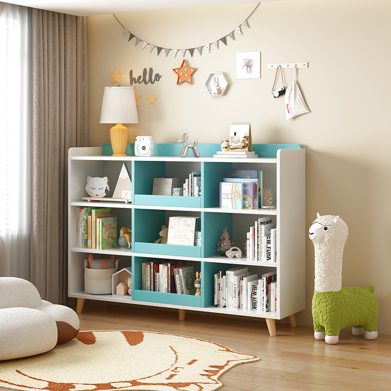 速发书架落地置物架收纳架一体靠墙厅书柜矮用家柜客小多层储物格