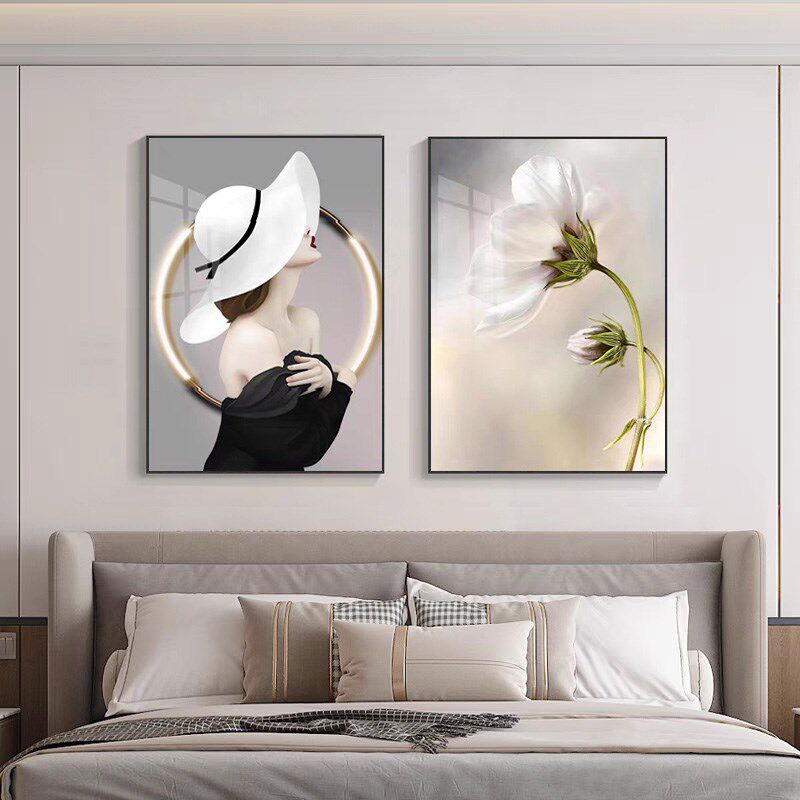 速发卧室床头装饰画卧约主简双联挂画客厅酒免宾馆房间壁画店打孔