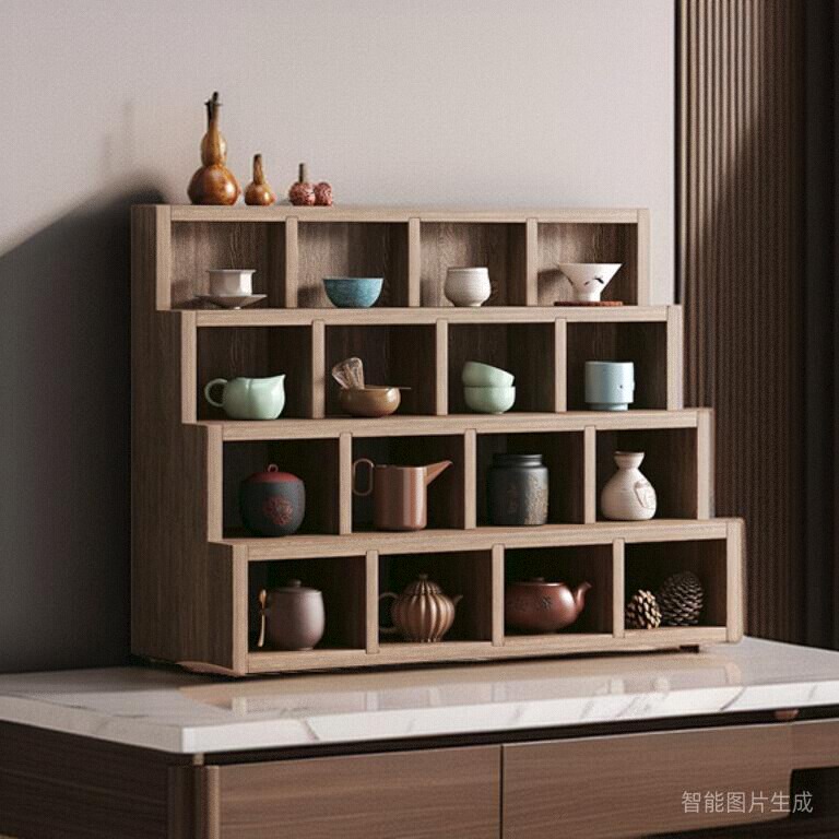 速发新中式实木放室水杯架家用台面卫生间刷牙漱口杯化妆品桌面浴