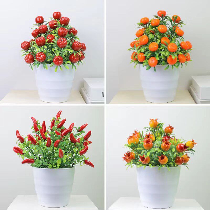 速发发摆果盆栽假花室内桌摆装饰品发财果塑料花假水果小植物财件