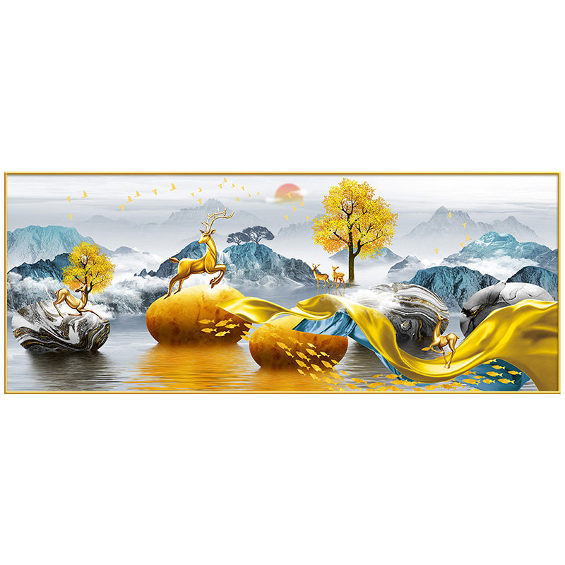 速发客厅装饰画一整幅尺中式景发电视背沙墙壁画办公室山水挂画大