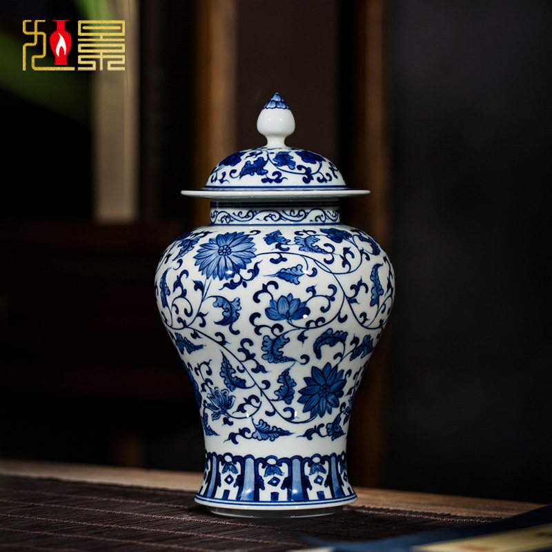 速发景青军陶瓷器花瓶德花瓷将镇罐摆件手绘储物罐茶叶罐子客厅装