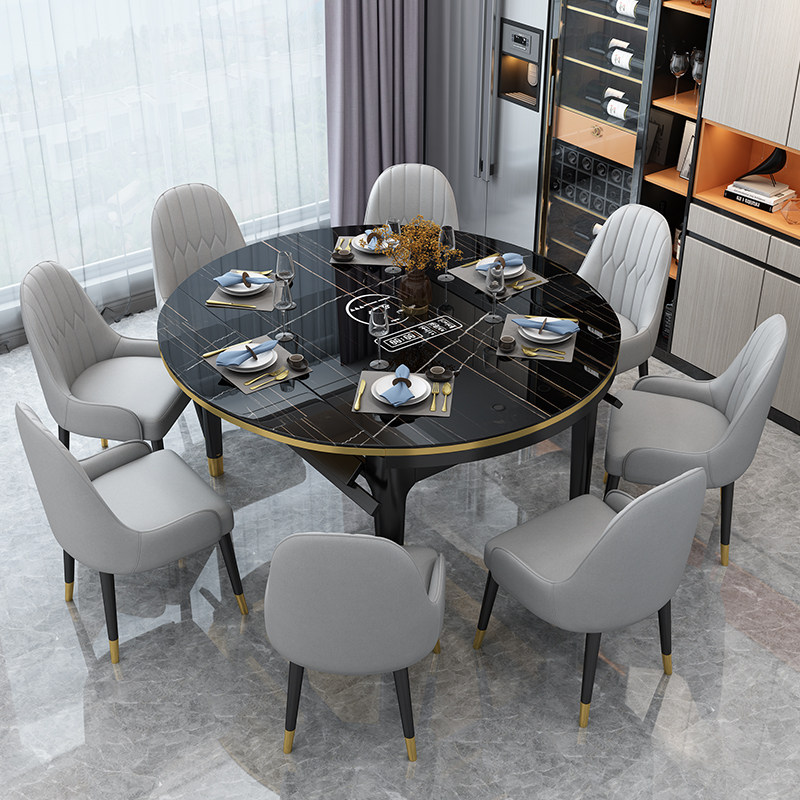 速发餐桌椅组用简约家折小户型伸缩合叠多功能轻奢电磁炉圆形饭桌,住宅家具,玻璃餐桌,淘宝优惠券,粉丝福利购,淘宝优惠卷