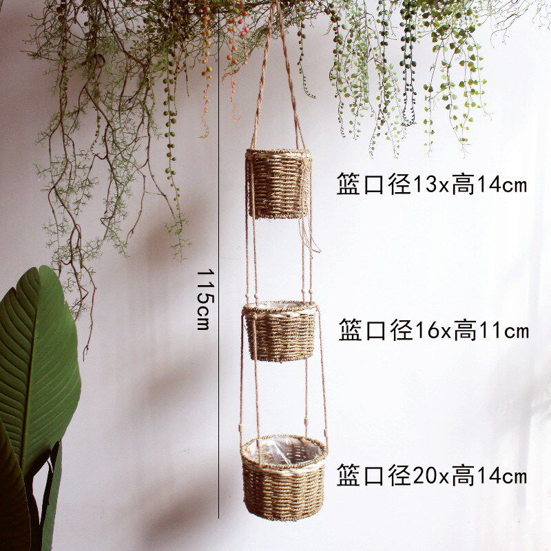 速发27IK【编手工悬挂草】花篮田园吊挂挂器圆形壁花柳编花盆