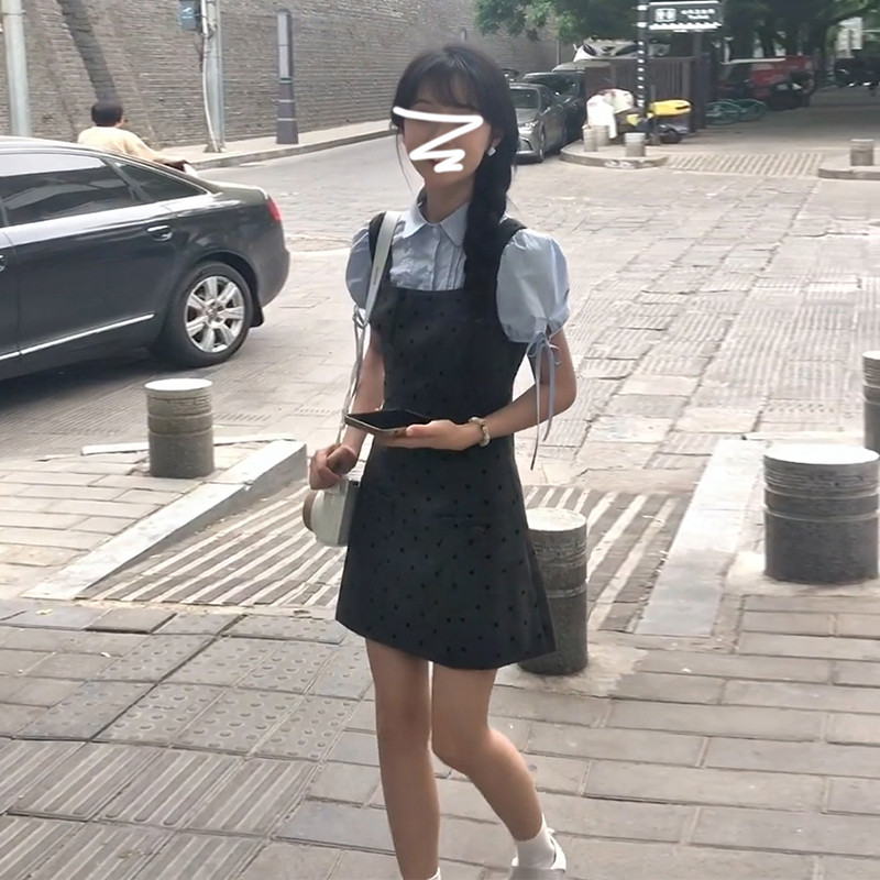 速发小个子背带2点连衣裙子4季20波夏新款茶歇法式超好看学院风套