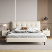 吉斯家具2023新款 皮床简约现代主卧双人床纳帕真皮床北欧轻奢1.8m