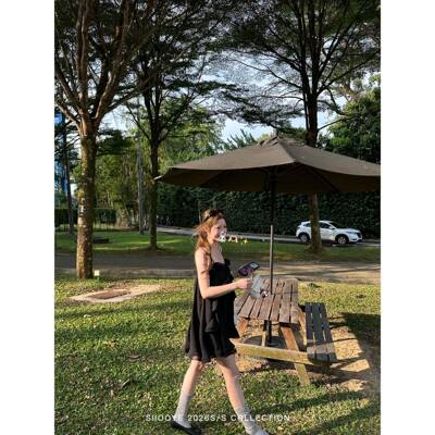 短Seiooy日常i私服线 黑色多层荷叶边吊带ss266031裙洋装女夏气质
