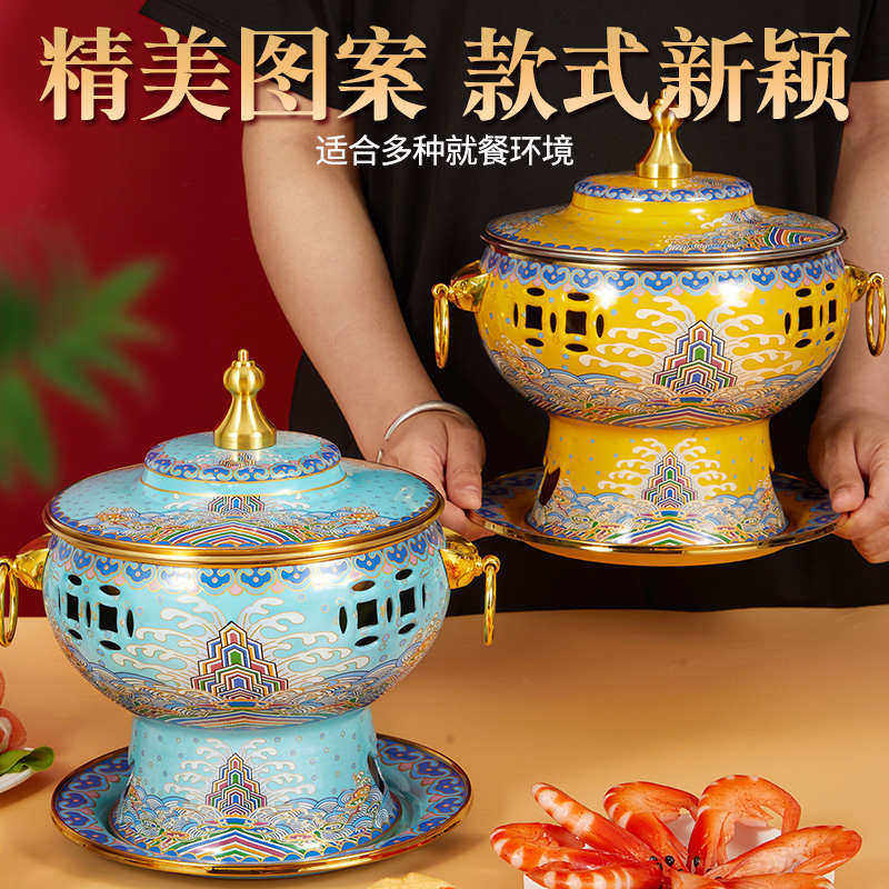 新款景泰蓝单人火锅加厚黄铜酒精铜锅小火锅一人一锅会所酒店家用