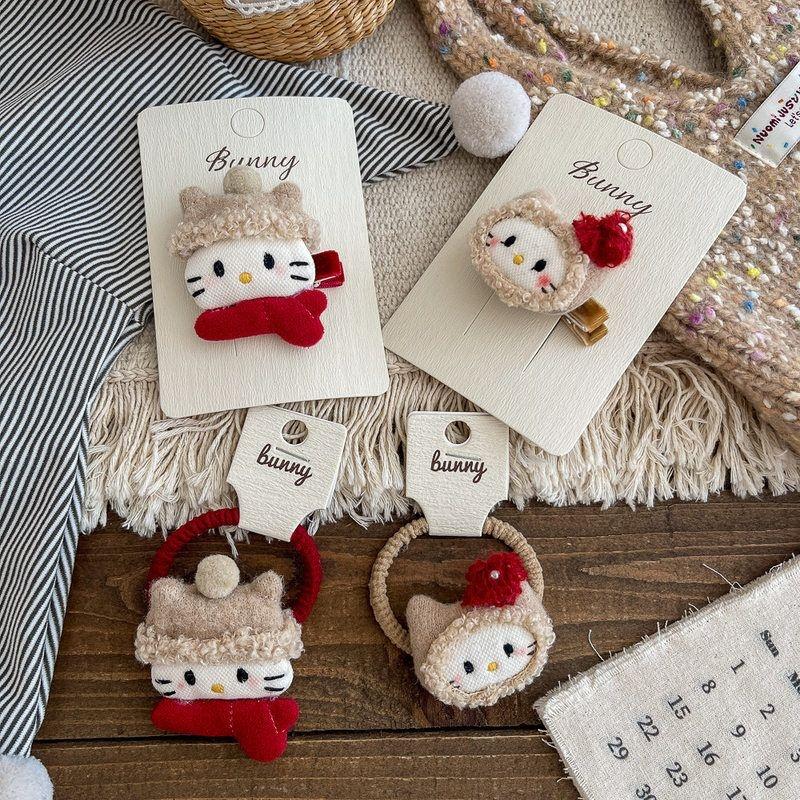 秋冬新款可爱毛绒帽kt猫发夹发圈