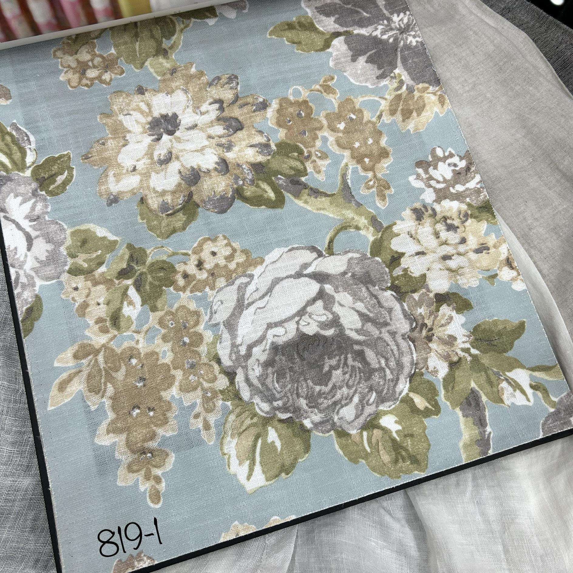 门幅280cm印花花布面料十字麻布底布团花花朵新中式古典印花花布
