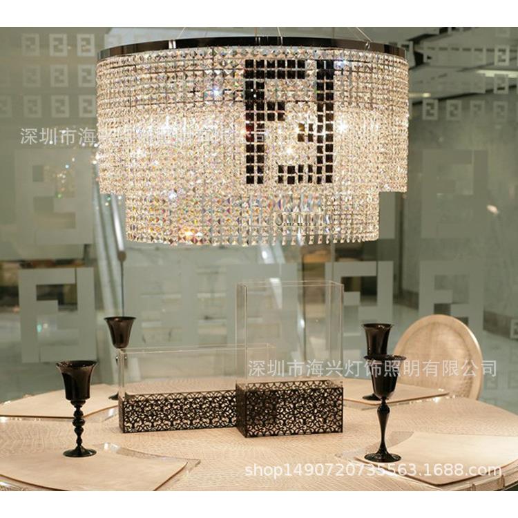 现代简约大气餐厅led水晶吊灯客厅灯K9圆形吊灯F艺术字fend