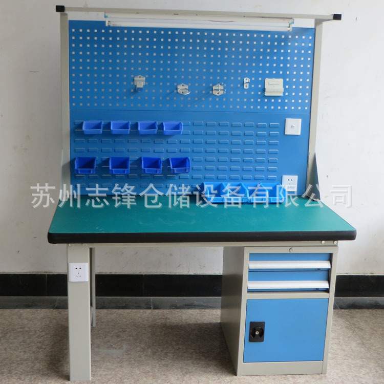 重型防静电实木钳工台带挂板抽屉带灯架钳工桌不锈钢工作台