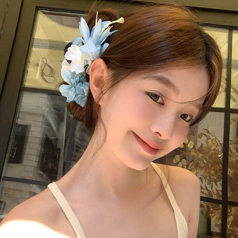 【我的脸很圆】清新蓝白花朵抓夹仿真花瓣设计温柔海边氛围感拉满