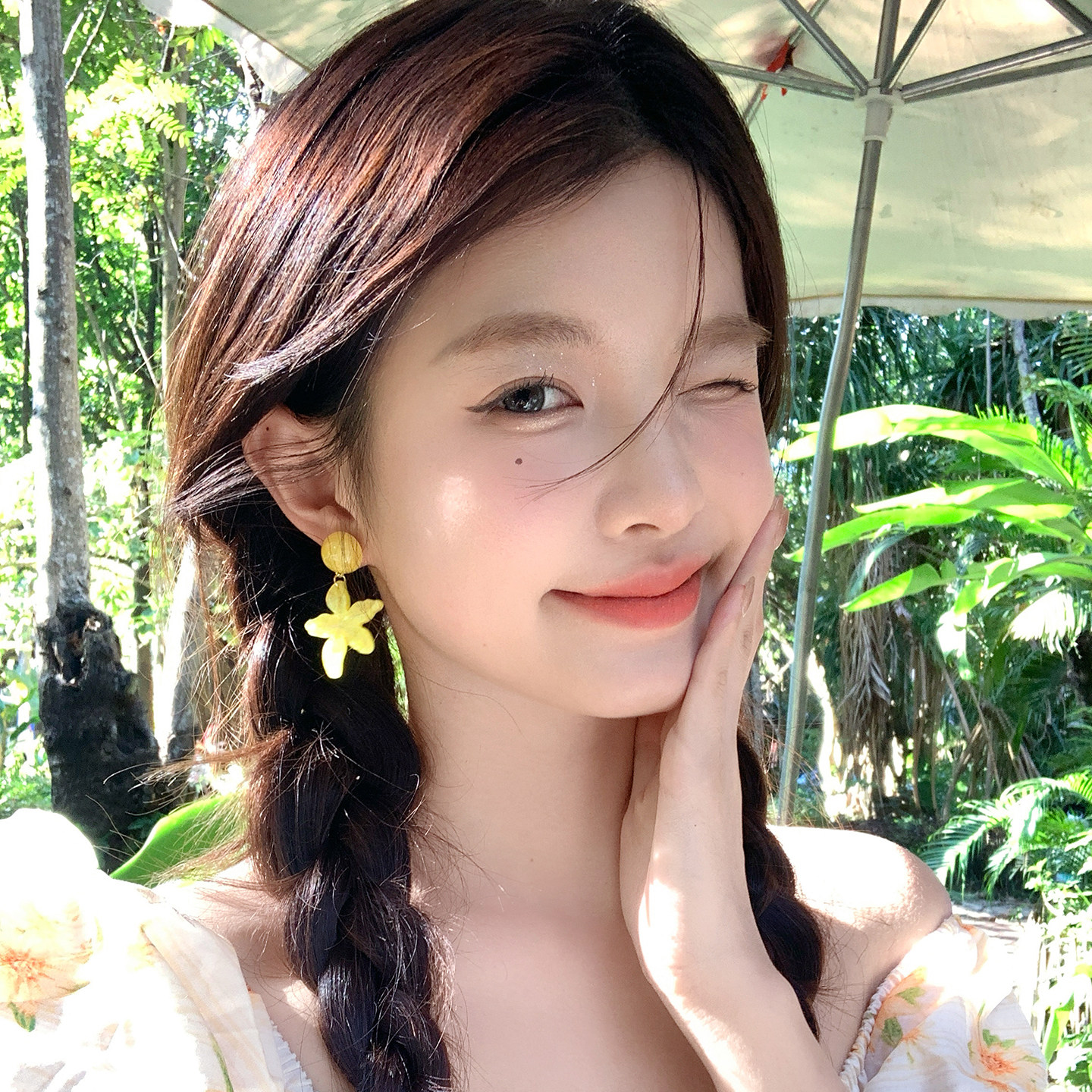 【我的脸很圆】夏日森系椰树耳环度假风海边百搭黄色吊坠耳环女生