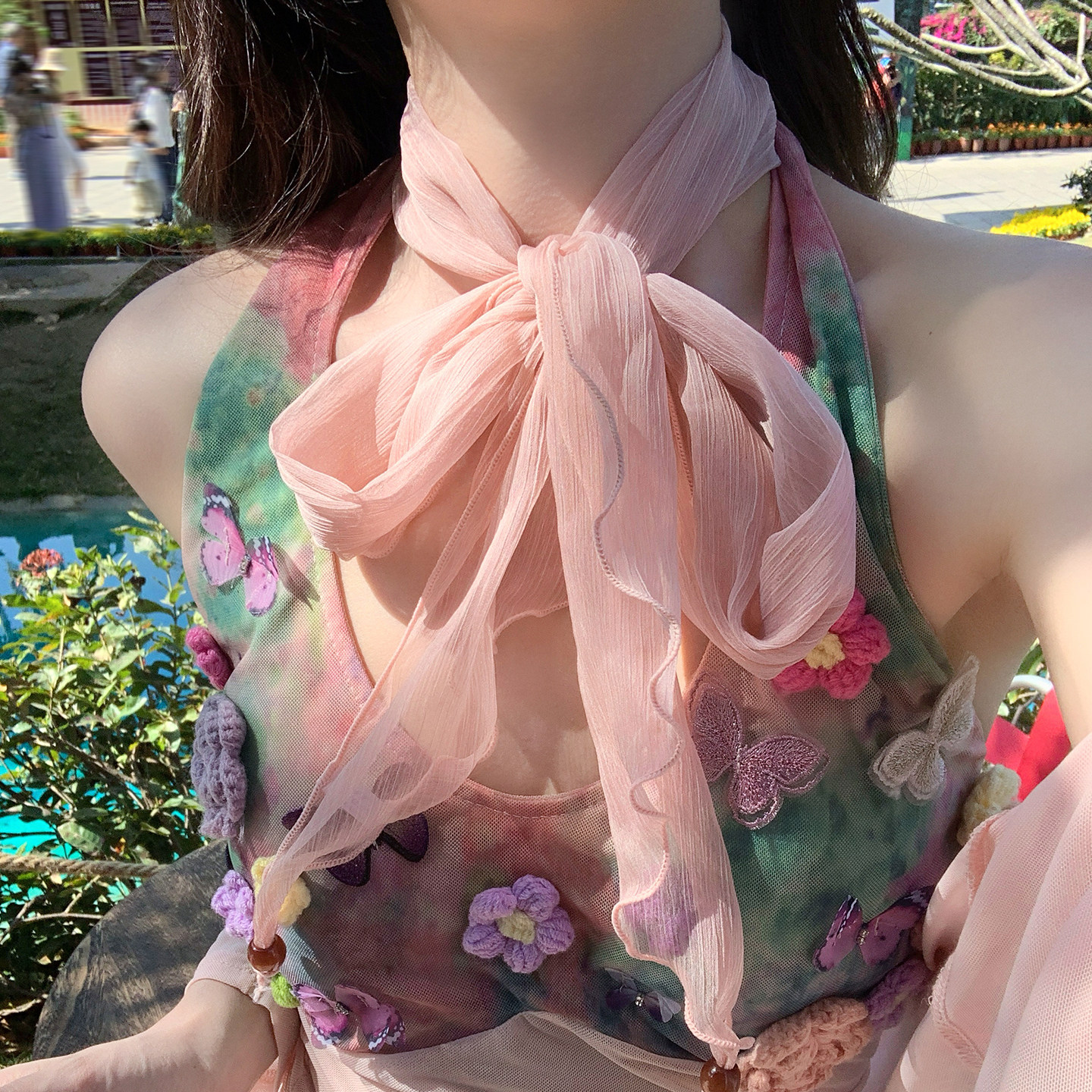 【我的脸很圆】春夏新款浅色系丝巾百搭高级感薄款系脖木珠丝巾女