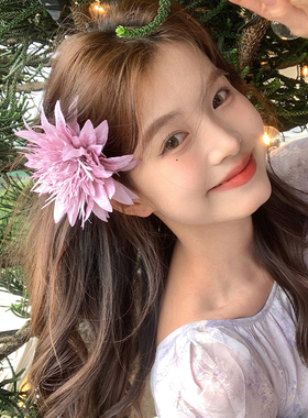 【我的脸很圆】氛围感温柔紫色海葵花发夹侧边碎发鸭嘴夹百搭发饰