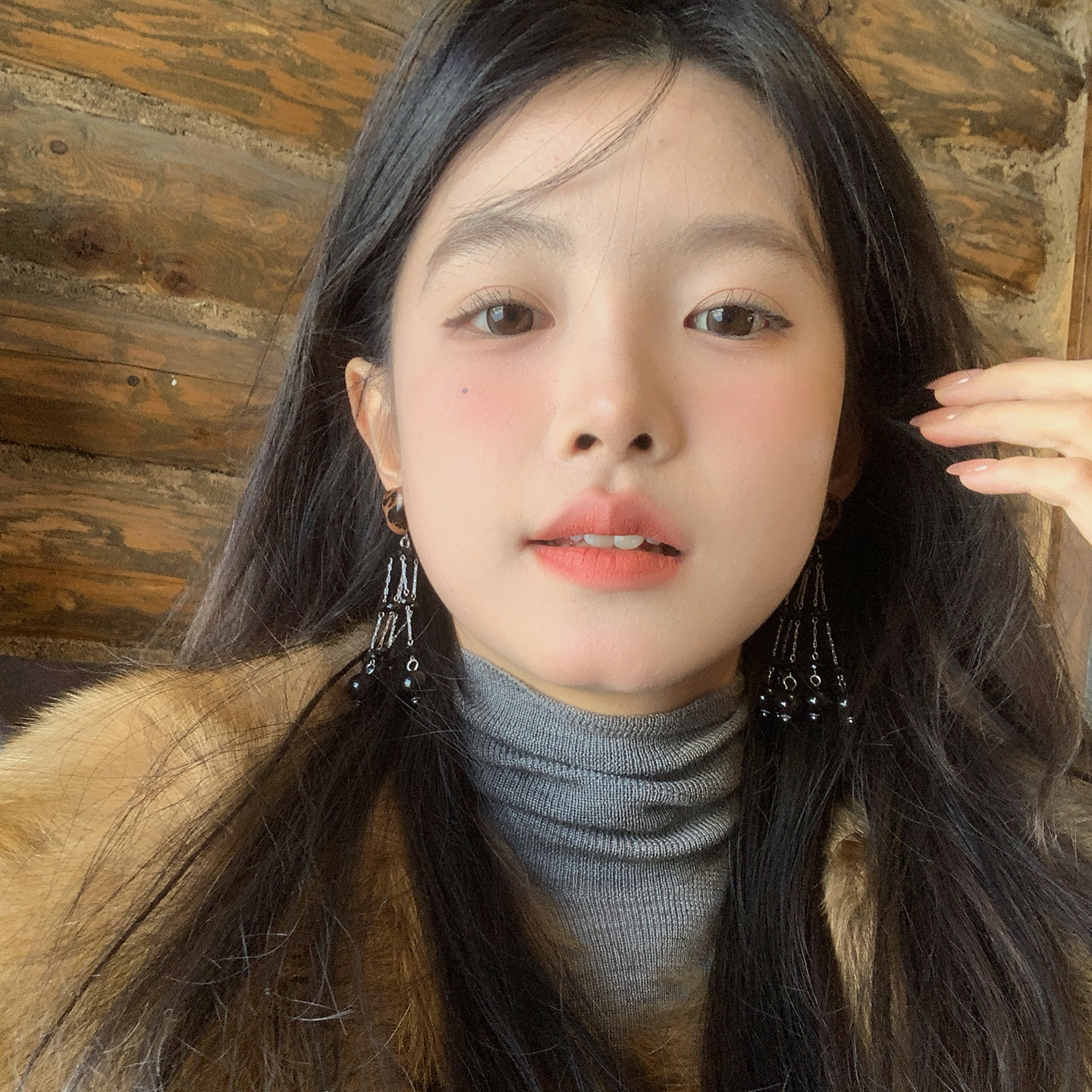 【我的脸很圆】民族风豹纹爱心耳环黑色系高级感吊坠流苏耳环耳饰