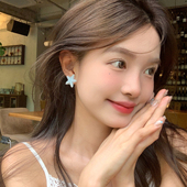 脸很圆 我 海边百搭蓝色海星耳钉日常清新氛围感海星耳环耳饰