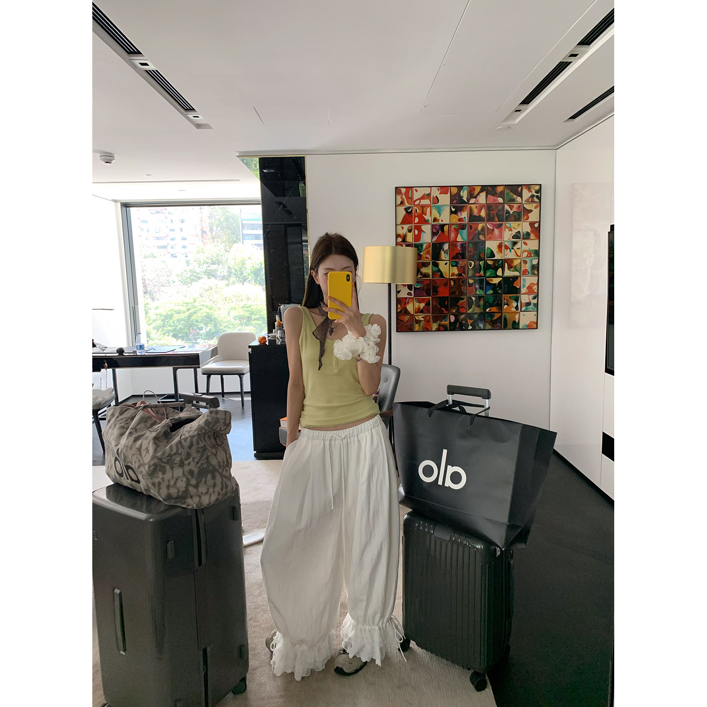 牙套大汪【春日来信】松紧腰 抽绳蕾丝拼接灯笼裤