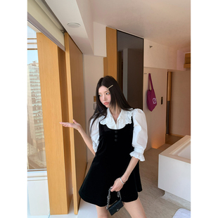 牙套大汪 U形领A字摆丝绒背心裙 奥斯汀小姐