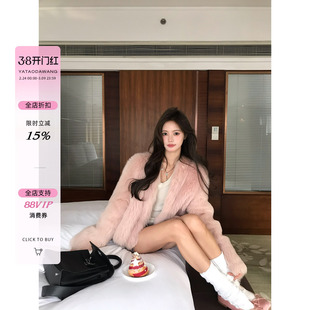 牙套大汪【樱花晚宴】进口托斯卡纳直毛皮毛一体皮草外套女新款