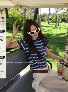 牙套大汪 【蓝色海魂】女装2025新款夏超好看的简约正肩短袖t恤