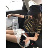 牙套大汪 夏条纹polo针织T恤超好看上衣 2025新款 miu三代 女装