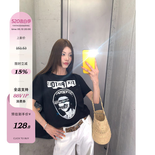 牙套大汪【SEX PISTOLS】美式复古风做旧款T恤宽松百搭短袖上衣