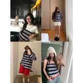 蓝谬谬 我先入秋咯 条纹脑袋做了ab款 牙套大汪 抹胸和圆领长袖