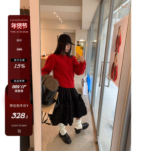 牙套大汪【黑森林】重工多层次荷叶边缎面丝绒质感蓬蓬蛋糕裙