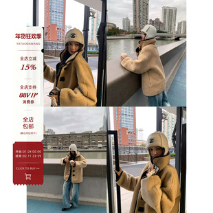 牙套大汪【西班牙爱人】同L*C 两面穿羊羔毛拼接皮毛一体外套