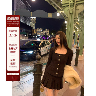 牙套大汪【克里斯汀公主】小香外套羊毛粗花呢+复古美式百褶套装