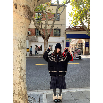 牙套大汪【尔岛拿铁】费尔岛复古提花针织开衫重工宽松毛衣外套